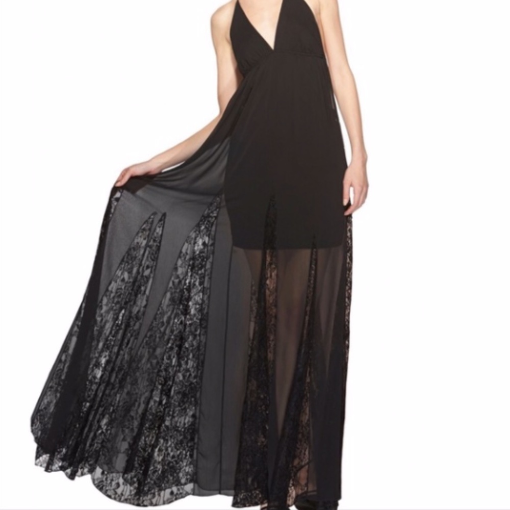 Alice & Olivia Black Halter Maxi w/Lace sz 4